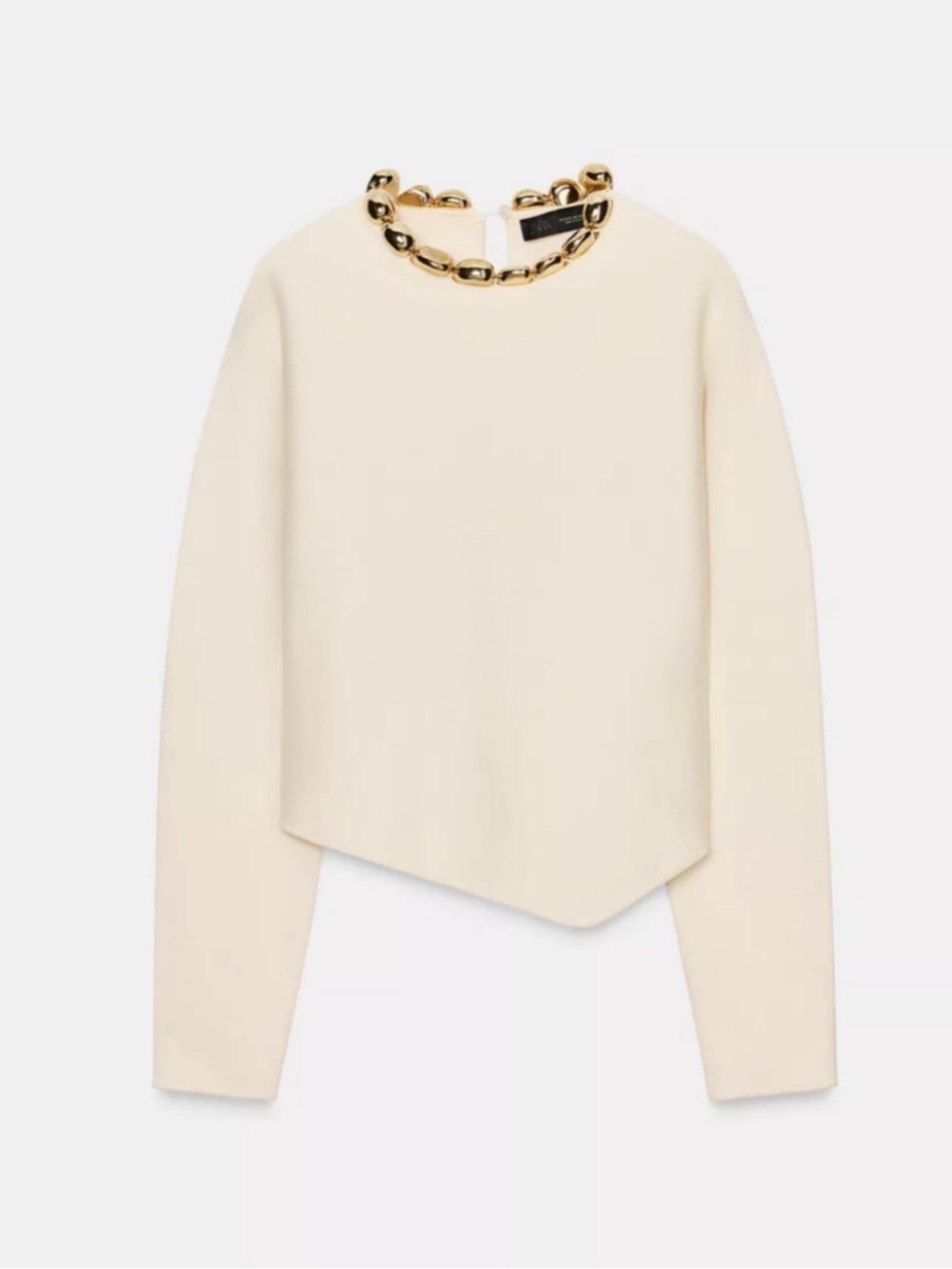 Zara sweater with gold chain detail around neck